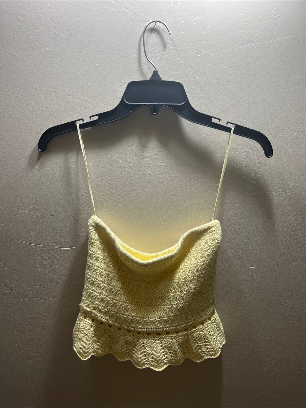 American Eagle Outfitters Pale Yellow Knit Peplum Cami